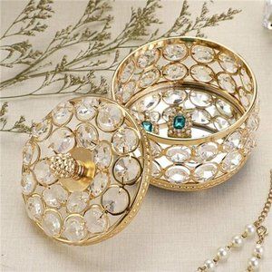 Crystal Mirrored Jewelry Box Trinket Ring Earrings Necklace Storage Keepsake